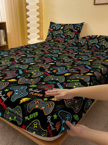 1pc Modern Minimalist Best Player Pattern Printed Brushed Fitted Sheet, Bedroom Printed Bed Cover Without Pillowcase