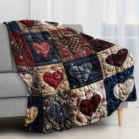 Colorful Heart-Shaped Collage Emotional Art Digital Print Blanket: Suitable For A Cozy Afternoon In The Living Room, A Short Break On A Chair, Or Deep Sleep On A Bed - Provides Ideal Warmth And Comfort With Excellent Insulation And Breathability.