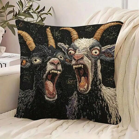 1PC 17.7*17.7 Inch Single-Sided Pillowcase, 2D Screaming Goat Print, Modern Style With Zipper Closure. Plain Printed Design, No Embroidery Or Pillow Insert Included. Funny Decorative Cover, Ideal For Bedroom Decor, Spring Home Accents