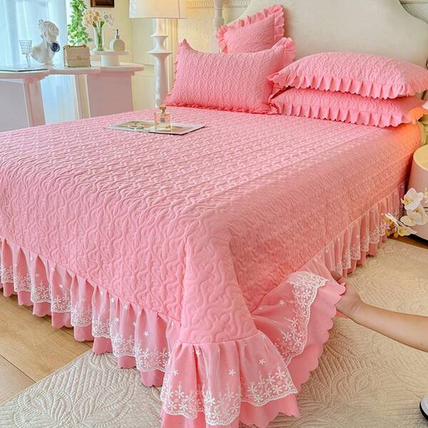 3pcs Princess Style Bedspread Set(1*Bedspread + 2*Pillowcases, Without Core), Suitable For All Seasons And Hand Washable, French Princess Bedspread Set