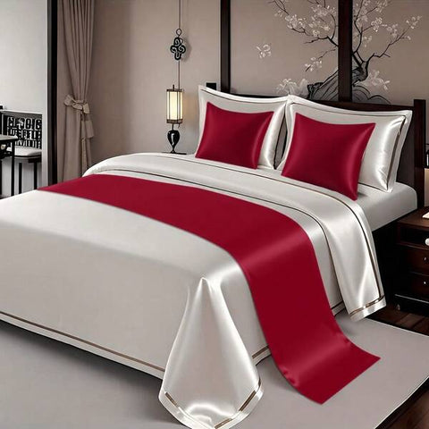 3pcs Bright Red Bed Runner & Pillow Cover Set, Stylish Bedding Decor For Bedroom Hotel, Holiday Home Ornament